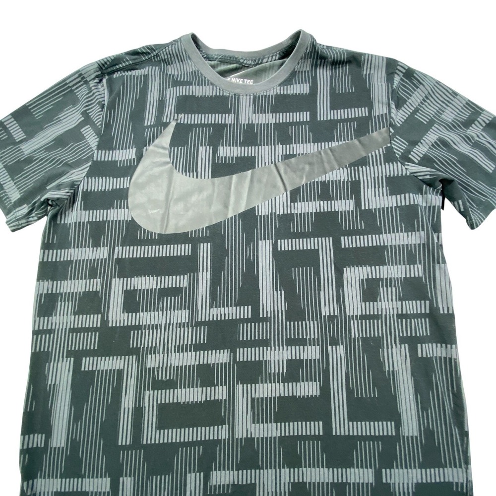Nike Dri Fit Shirt Mens L Black Short Sleeve Athletic Training Workout Geometric